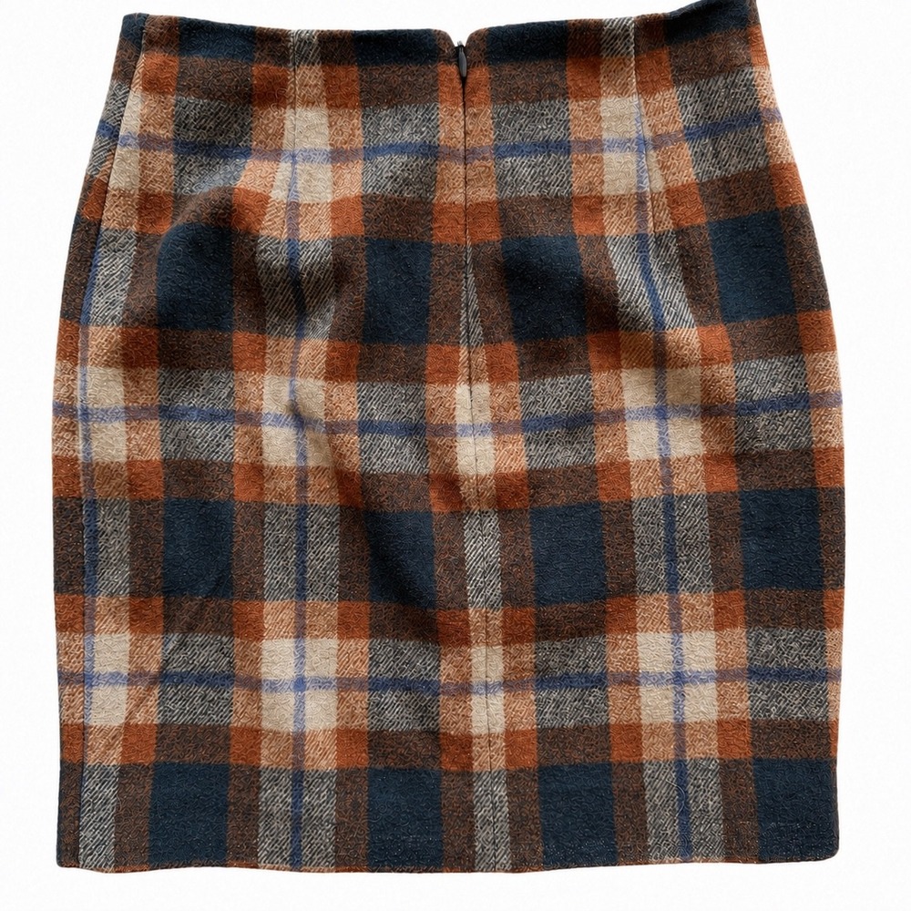 MEXX Metropolitan Wool Blend Plaid Mini Skirt Brown Blue Y2K Dark Academia Sz 2 - Picture 2 of 6